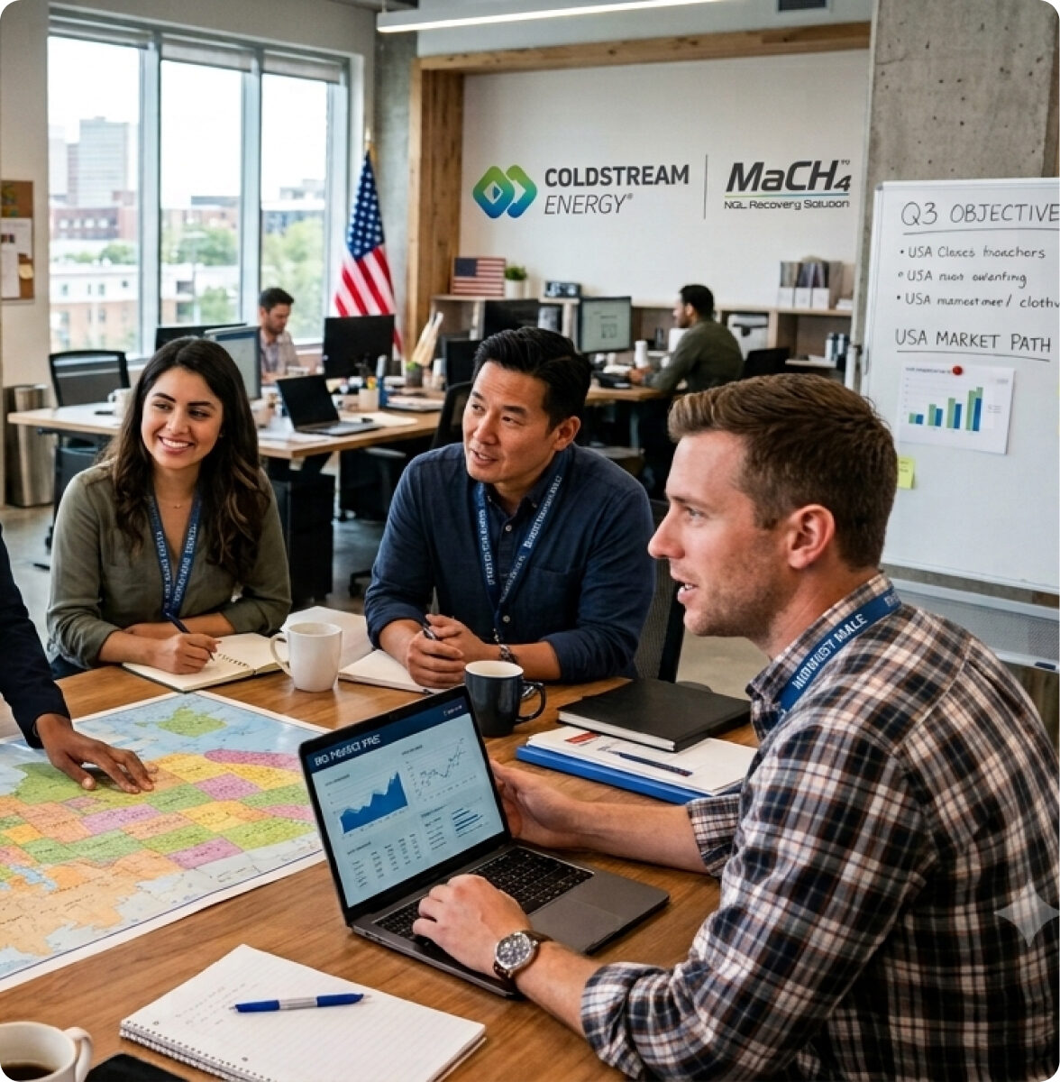 The ColdStream Energy team reviewing project data
