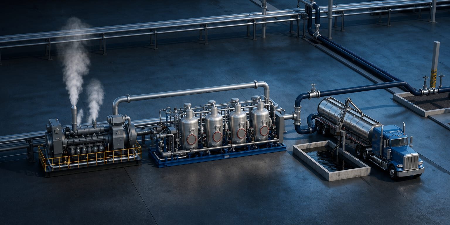 MaCH4 units deployed across a natural gas field operation at dusk