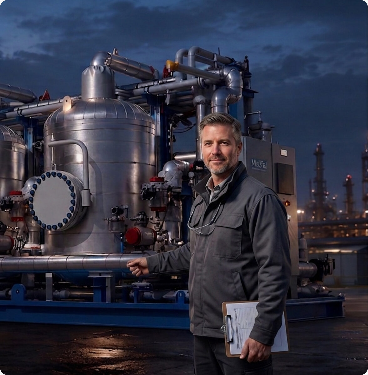 ColdStream Energy field engineer beside a MaCH4 unit