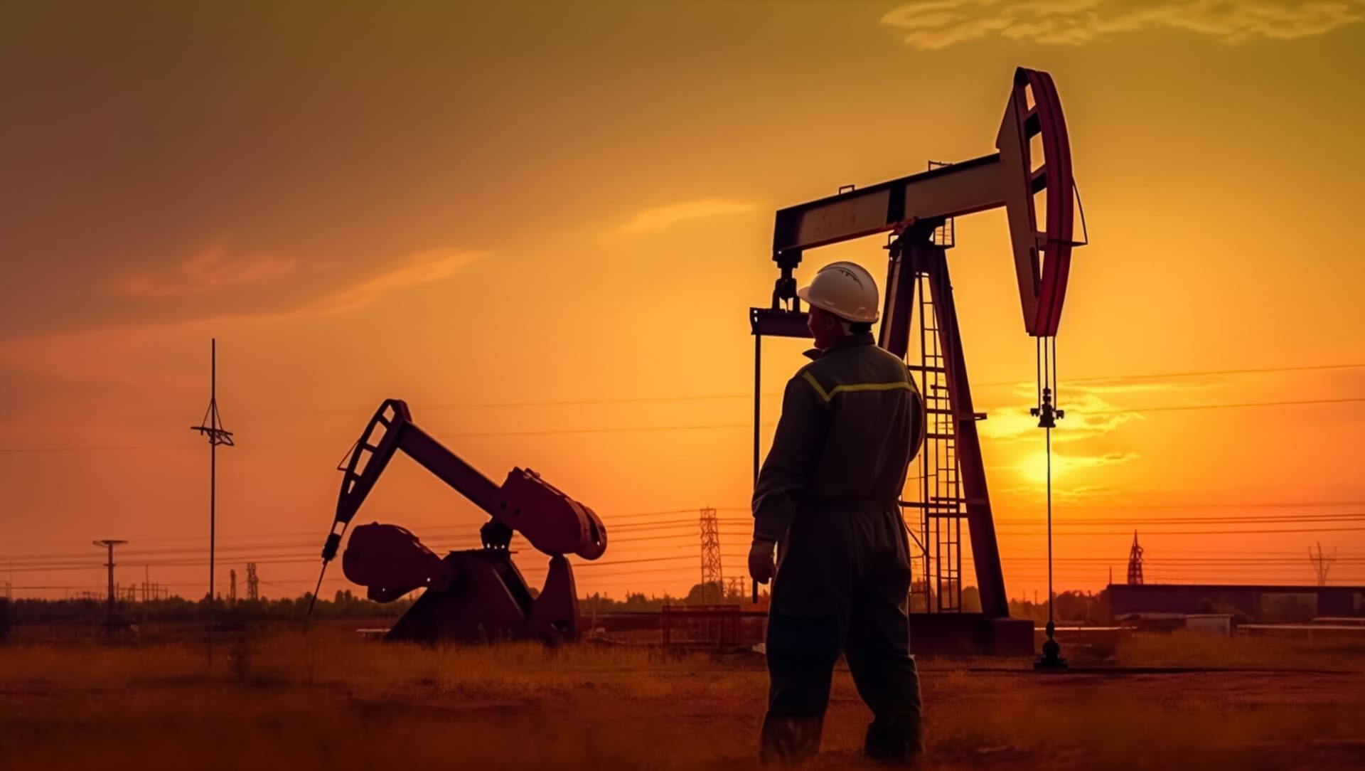 Gas drilling rig operating at dusk